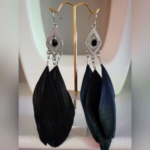 Pierced Black Feather Dangling Earrings